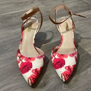 Red floral pointed toe heels Louise et Cie